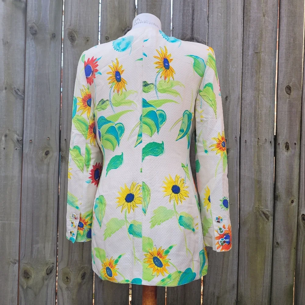 Emanuel Ungaro Parallele Floral Silk Vintage Blazer Cream size 8 - Picture 9 of 12